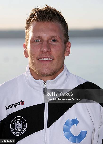 Lars Kaufmann of the German handball national squad poses during a photo call at Ammersee Lake on January 10, 2007 in Herrsching, Germany.