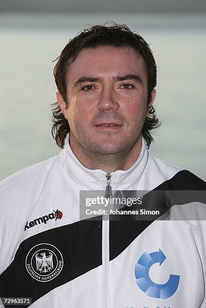 Andrej Klimowets of the German handball national squad poses during a photo call at Ammersee Lake on January 10, 2007 in Herrsching, Germany.