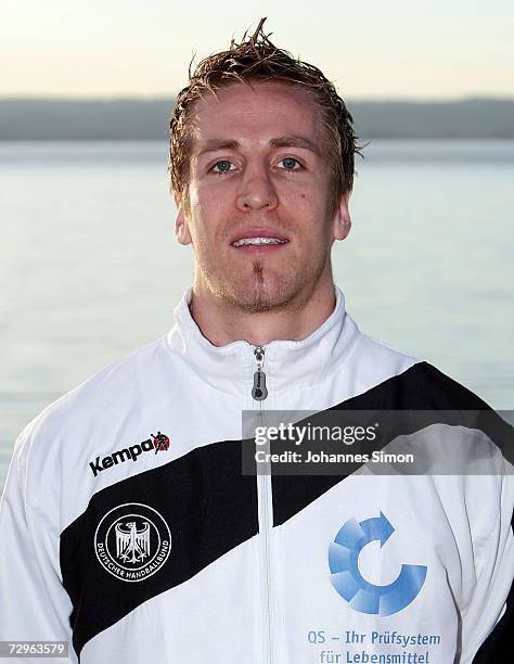 Oliver Roggisch of the German handball national squad poses during a photo call at Ammersee Lake on January 10, 2007 in Herrsching, Germany.