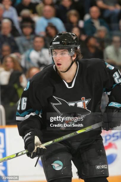 Steve Bernier of the San Jose Sharks skates during a game against the Phoenix Coyotes on December 28, 2006 at the HP Pavilion in San Jose,...