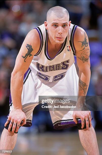 Jason Williams of the Sacramento Kings waits on the court during the game against the San Antonio Spurs at the ARCO Arena in Sacramento, California....