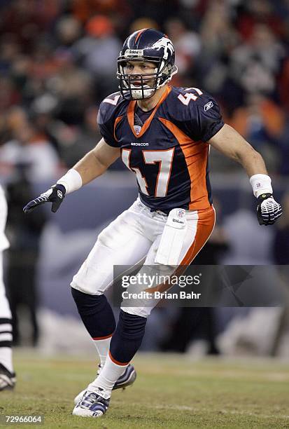 John Lynch of the Denver Broncos moves on the field during the game against the San Francisco 49ers at Invesco Field at Mile High on December 31,...