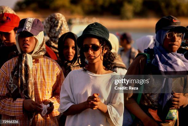Schoolgirls attend a picnic on March, 2000 in Ein Dabban lake, Libya.