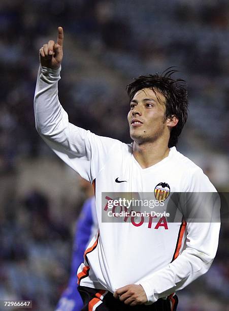 David Silva of Valencia celebrates after scoring the equalizer during the Copa del Rey, first leg, match between Getafe and Valencia at the Coliseum...