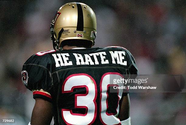 Rear view of Rod Smart of the Las Vegas Outlaws walking on the field during the game against the New York/New Jersey Hitmen at the Sam Boyd Stadium...