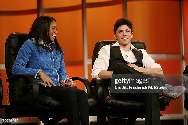 Actress Erica Hubbard and actor Robert Adamson of the television show "Lincoln Heights" for ABC Family speak during the 2007 Winter TCA Press Tour at...