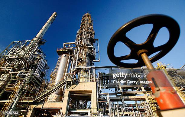 The TOTAL oil refinery is seen on January 10, 2007 in Leuna, Germany. Crude oil from Russia has stopped flowing to the PCK refinery since 6:00 AM...