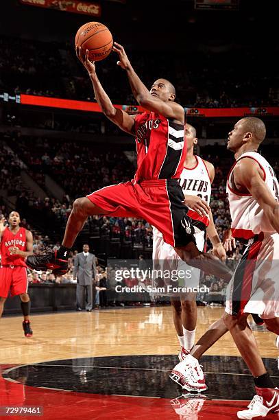Ford of the Toronto Raptors shoots against the Portland Trail Blazers on December 22, 2006 at the Rose Garden Arena in Portland, Oregon. The Raptors...
