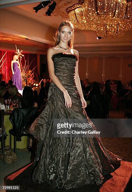 Fashion model walks the runway at the Sixth Annual Awards Season Diamond Fashion Show hosted by the Diamond Information Center and In Style Magazine...