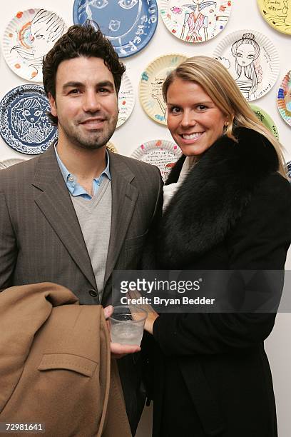 Socialites Keith Ramstell and Erica Noble attend the "A Piece of Fulvimari" opening reception for artist Jeffrey Fulvimari at Gallery Hanahou on...