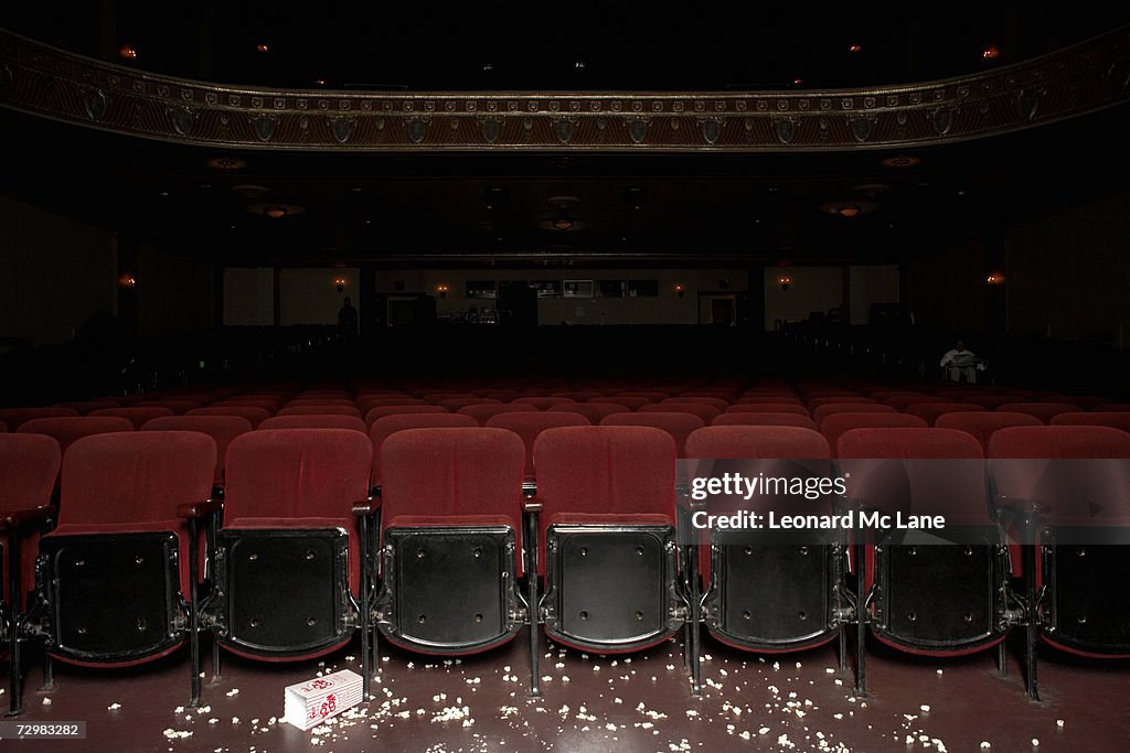 Theatre auditorium with popcorn on floor