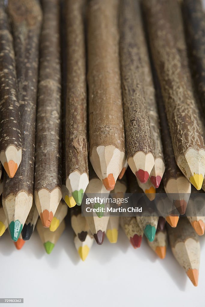 Pile of wooden pencils, close-up