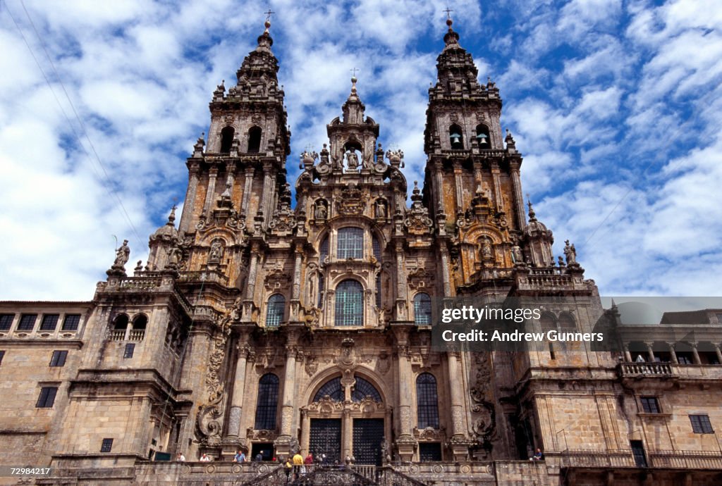 Spain, Santiago de Compostela Cathedral, low angle view