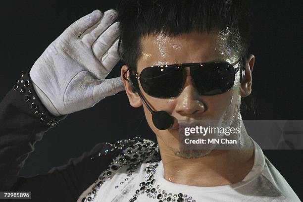 South Korean pop singer Rain performs during his concert at AsiaWorld Expo Arena on January 12, 2007 in Hong Kong, China. Rain starts his second...