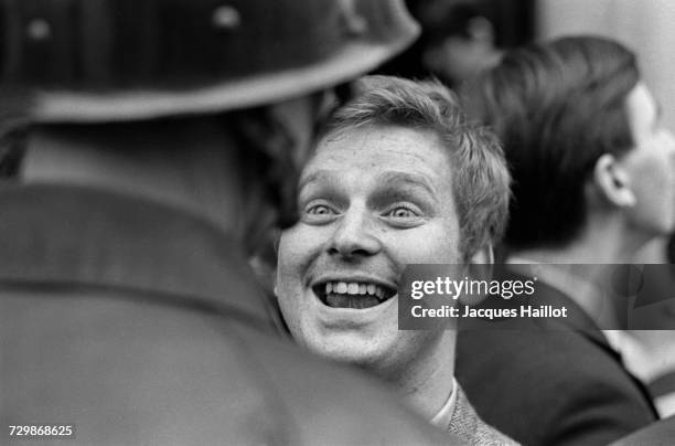 During the events of May 1968, radical student leader, Daniel Cohn-Bendit, confronts a policeman during the police expulsion of 500 students, who had...