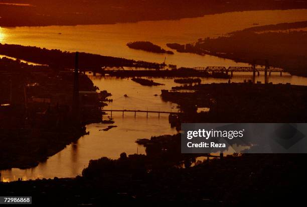 Aerial view of Astrakhan, the largest Russian city on the Caspian Sea October, 1997 in Astrakhan, Russian Federation.