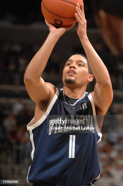 Scottie Reynolds of the Villanova Wildcats shoots a free throw against the Georgetown Hoyas at Verizon Center on January 8, 2007 in Washington D.C.