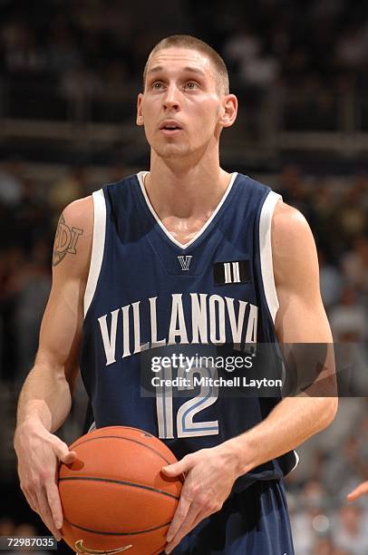 Mike Nardi of the Villanova Wildcats takes a foul shot during a college basketball game against the Georgetown Hoyas at Verizon Center on January 8,...