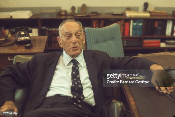 Portrait of American public official and city planner Robert Moses as he sits in his office on Randall's Island, New York, New York, 1978.