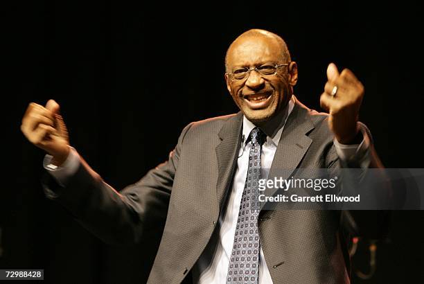 Legend and Community Ambassador Bob Lanier speaks to students during the Martin Luther King Celebration presented by the YMCA of Metropolitan Denver...
