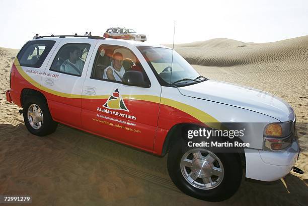 Bastian Schweinsteiger of Munich sits in the car during the Bayern Munich desert tour on January 13, 2007 in Dubai, United Arab Emirates.