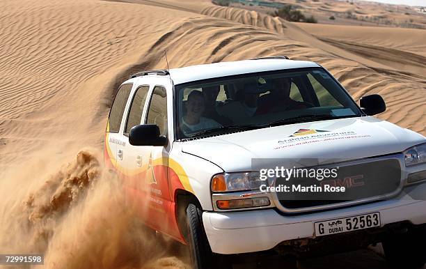 Bastian Schweinsteiger of Munich sits in the car during the Bayern Munich desert tour on January 13, 2007 in Dubai, United Arab Emirates.