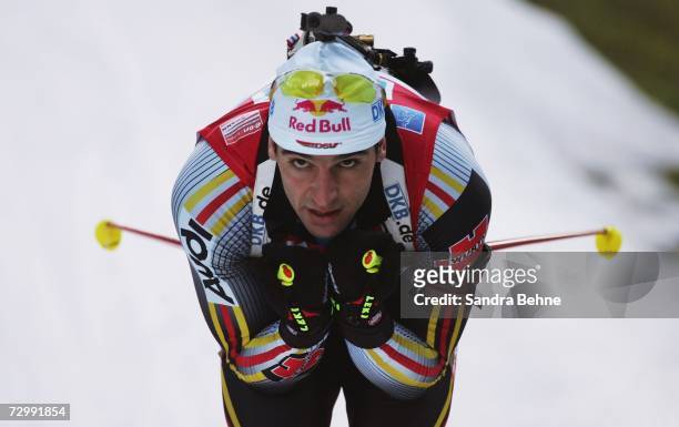 Ricco Gross of Germany competes during the men's 10 km sprint in the Biathlon World Cup on January 13, 2007 in Ruhpolding, Germany.