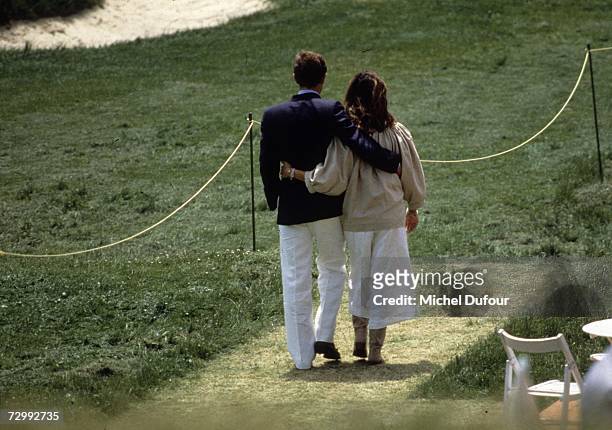 Princess Caroline of Monaco, a member of the Grimaldi family, walks arm-in-arm with her second husband, Stefano Casiraghi in 1982 in Monaco. Princess...