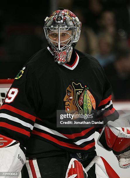 Goalie Nikolai Khabibulin of the Chicago Blackhawks is seen on ice against the Buffalo Sabres January 10, 2007 at the United Center in Chicago,...