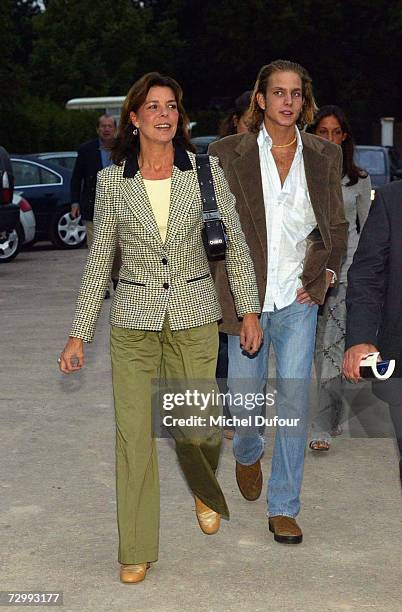 Princess Caroline of Monaco, a member of the Grimaldi family, with son Andrea in 2003 in Paris, France. Princess Caroline married Ernst August V,...