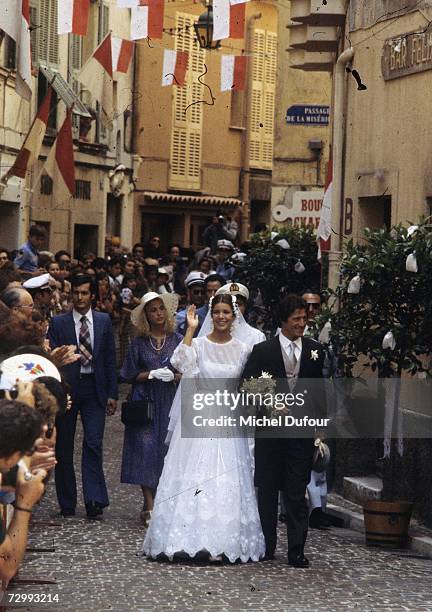 Princess Caroline of Monaco, a member of the Grimaldi family, marries her first husband Philippe Junor in 1978 in Monaco. Princess Caroline married...