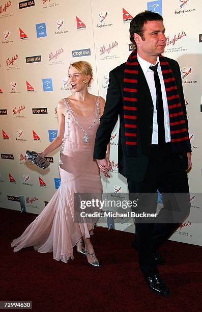 Actress Naomi Watts and actor Liev Schreiber arrive at the G'Day USA Penfolds Black Tie Icon Gala at the Hyatt Regency Century Plaza on January 13,...