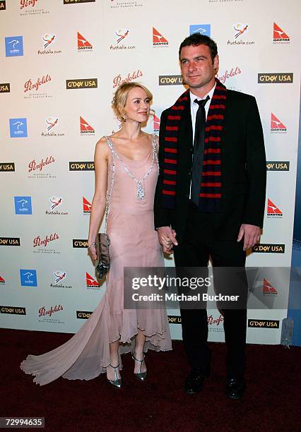 Actress Naomi Watts and actor Liev Schreiber arrive at the G'Day USA Penfolds Black Tie Icon Gala at the Hyatt Regency Century Plaza on January 13,...