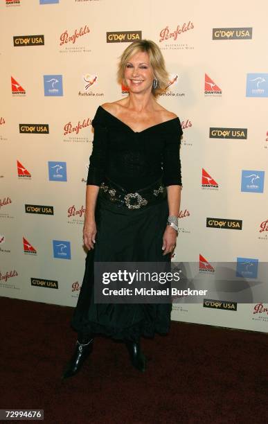 Actress Olivia Newton John arrives at the G'Day USA Penfolds Black Tie Icon Gala at the Hyatt Regency Century Plaza on January 13, 2007 in Los...