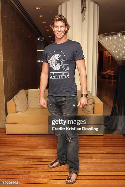 Player Justin Koschitzke of the St Kilda Saints attends the IMG Tennis Party ahead of the Australian Open, at Breezers at The Crown on January 14,...
