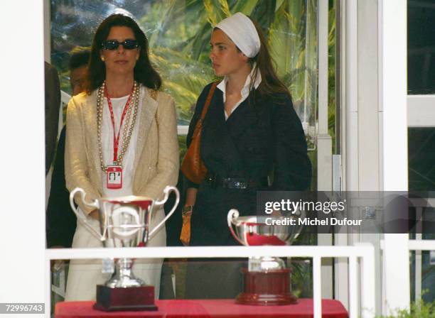 Princess Caroline of Monaco, a member of the Grimaldi family, stands with her daughter Charlotte Casiraghi prior to the presentation ceremony of the...