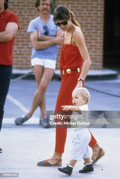 Princess Caroline of Monaco, a member of the Grimaldi family, walks with her son Andrea Casiraghi ,1985 in Key West, USA. Princess Caroline married...