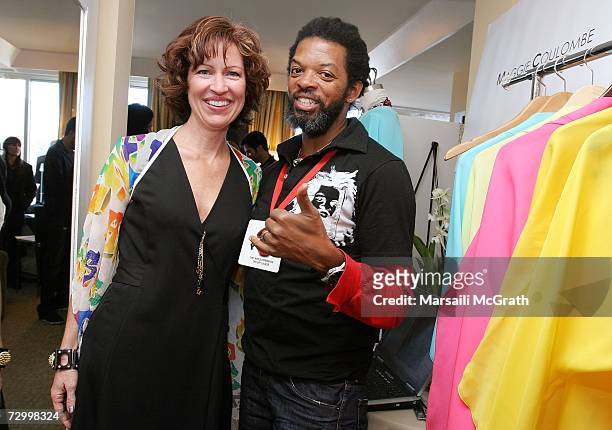 Actress Trisha Simmons poses with Arid Chappell of Maggie Coulombe at the 2007 World Talent Style lounge held before the 64th Annual Golden Globe...