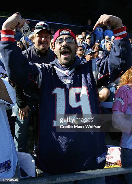 Fan of the New England Patriots cheers during the AFC Divisional Playoff Game against the San Diego Chargers held on January 14, 2007 at Qualcomm...