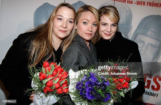 Actresses Barbara Bauer, Lisa Maria Potthoff and Rike Schmid seen after the premiere of their film "Schwere Jungs" , January 14, in Munich, Germany.