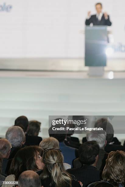 Cecilia Sarkozy kisses her daughter as they attend the Nicolas Sarkozy's speech during his Official Investiture for Presidential Election on January...