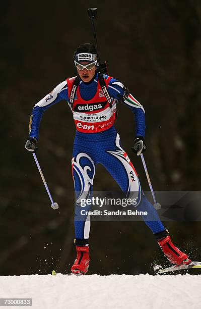 Michaela Ponza of Italy skis during the women's 7,5 km sprint in the Biathlon World Cup on January 12, 2007 in Ruhpolding, Germany.