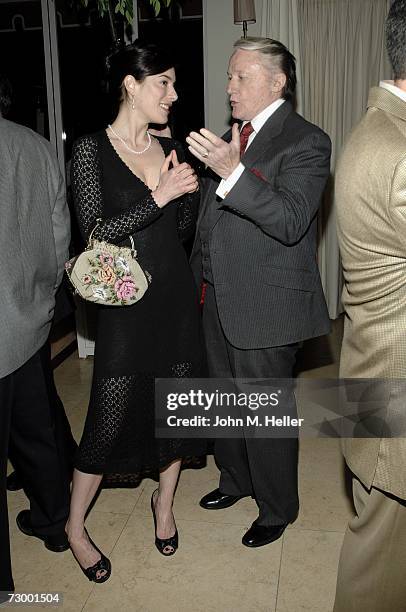 Jaime Murray and Robert Vaughn attend the celebration for Robert Duvall and Thomas Haden Church's Golden Globe Nomination for "Broken Trail" on...