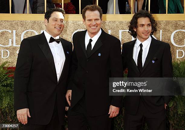 Actors Greg Grunberg, Jacke Coleman, and Santiago Cabrera arrive at the 64th Annual Golden Globe Awards at the Beverly Hilton on January 15, 2007 in...