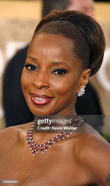 Actress Mary J. Blige arrives at the 64th Annual Golden Globe Awards at the Beverly Hilton on January 15, 2007 in Beverly Hills, California.