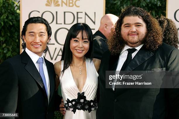 Actors Jin-Soo Kwon, Yunjin Kim, and Jorge Garcia, arrive at the 64th Annual Golden Globe Awards at the Beverly Hilton on January 15, 2007 in Beverly...