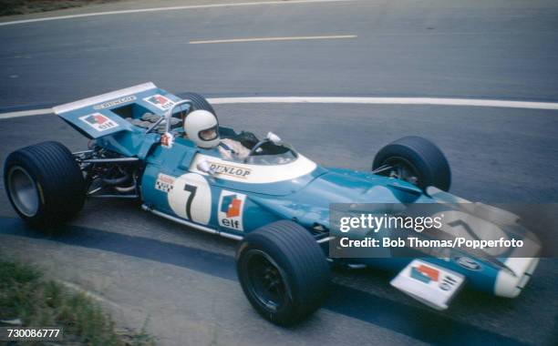 French racing driver Jean-Pierre Beltoise drives the Matra International Matra MS80 Cosworth V8 to finish in 2nd place in the 1969 French Grand Prix...