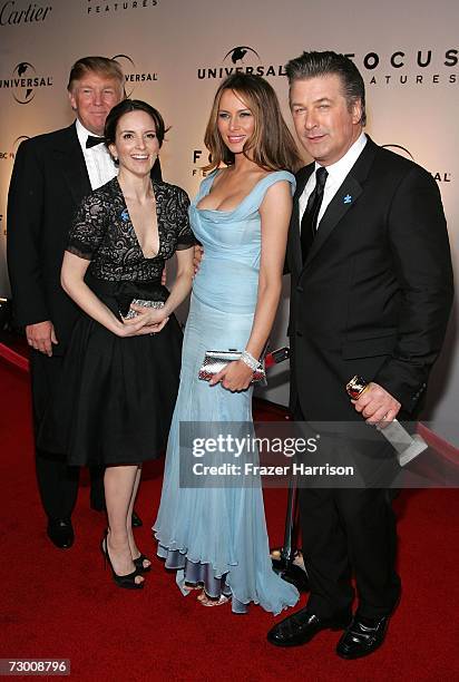 Real Estate tycoon Donald Trump, Actress Tina Fey, Melania Trump, and Actor Alec Baldwin arrive at the NBC/Universal Golden Globe After Party held at...