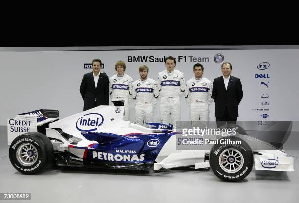 The new BMW Sauber F1.07 2007 Challenger is revealed to the media along with BMW Motorsport Director Mario Theissen, BMW Technical Director Willy...