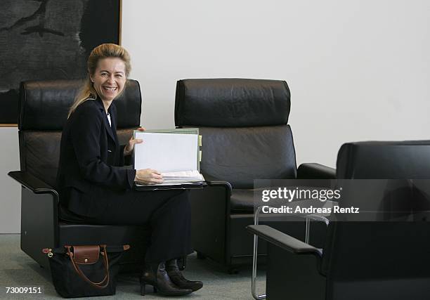 Family Minister Ursula von der Leyen waits in the foyer prior of the weekly cabinet on January 16, 2007 in Berlin, Germany.